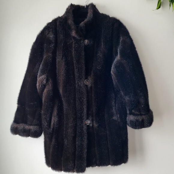 Furrocious by princess garment brown faux fur coat button closure Size M - Picture 1 of 10